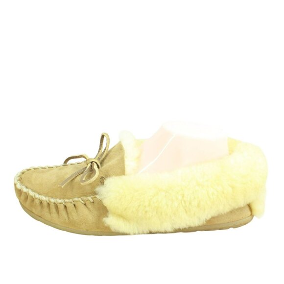 LL Bean Brown Suede Wicked Good Shearling Lined Moccasin Slippers Size 11 M - Picture 1 of 9